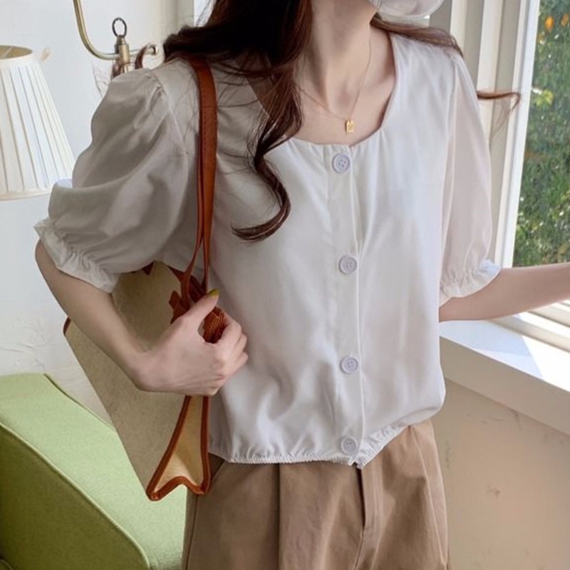 Áo Sơ Mi Tay Ngắn Thời Trang Cá Tính 165241 Áo Cardigan Cổ Vuông Form Rộng Kiểu Dáng Đơn Giản Hợp Thời Trang