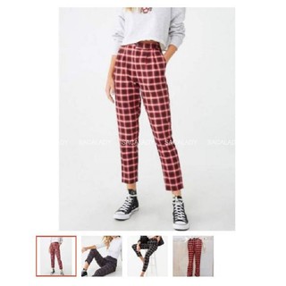 Quần Baggy Nữ Sọc F21 Vải Tây Xựơt Sọc Caro Trắng Đỏ - 2284