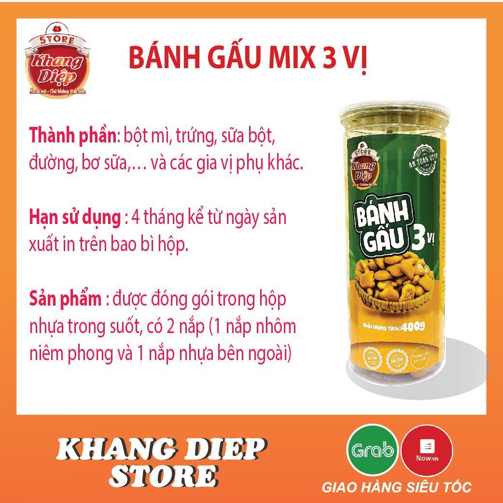 Bánh gấu mix 3 vị 400g Khang Diệp đồ ăn vặt Hà Nội