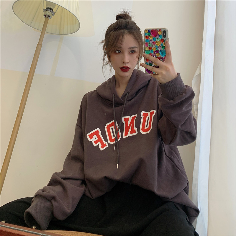 SUXI NEW Áo Hoodie Dáng Rộng Có In Chữ Phong Cách Hàn Quốc Cho Nữ