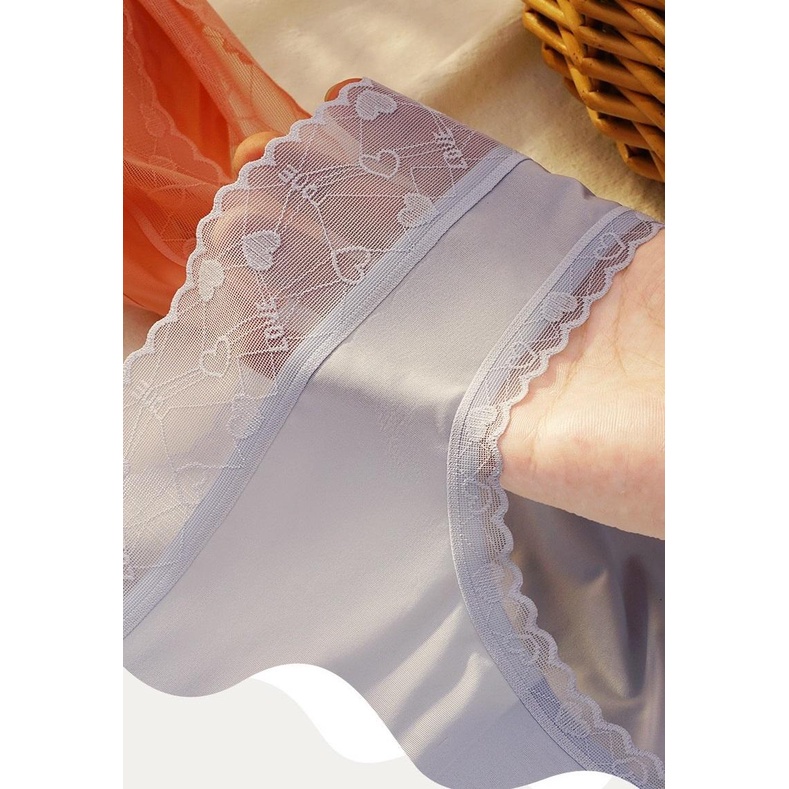 Quần Lót Lụa Băng Tàng Hình Kết Hợp Ren Lưới Cạp Cao Kháng Khuẩn Không Lộ Viền Hàng Loại 1