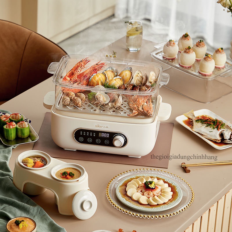 Nồi hấp thức ăn rau củ quả, hấp trứng, Máy Hấp Thức Ăn Gia Đình 2 tầng - Hàng Chính Hãng Bear