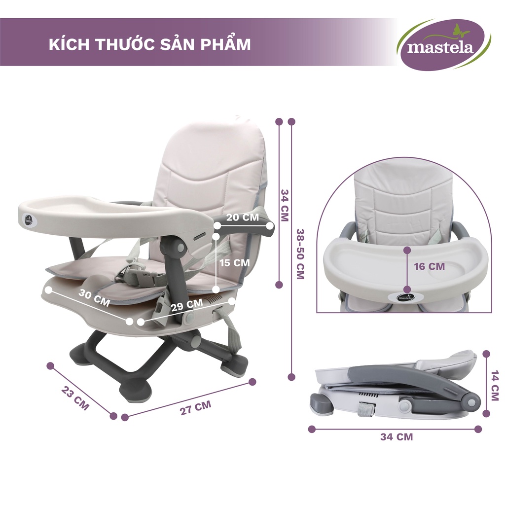 Ghế ăn dặm có nệm, điều chỉnh độ cao, gấp gọn cho bé đi du lịch Mastela 1013 thiết kế gọn nhẹ, an toàn cho bé