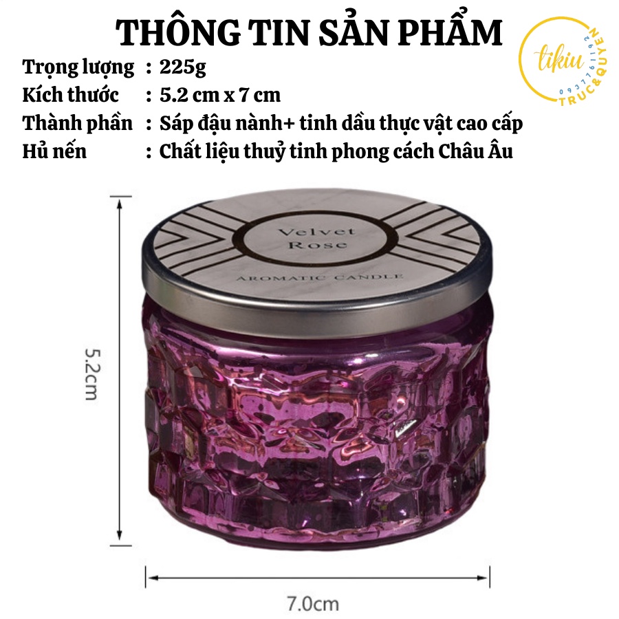 Nến Thơm Phòng Tinh Dầu Thiên Nhiên Cao Cấp Velvet Rose 225gr Không Khói TIKIU Hương Thơm Trang Trí Decor