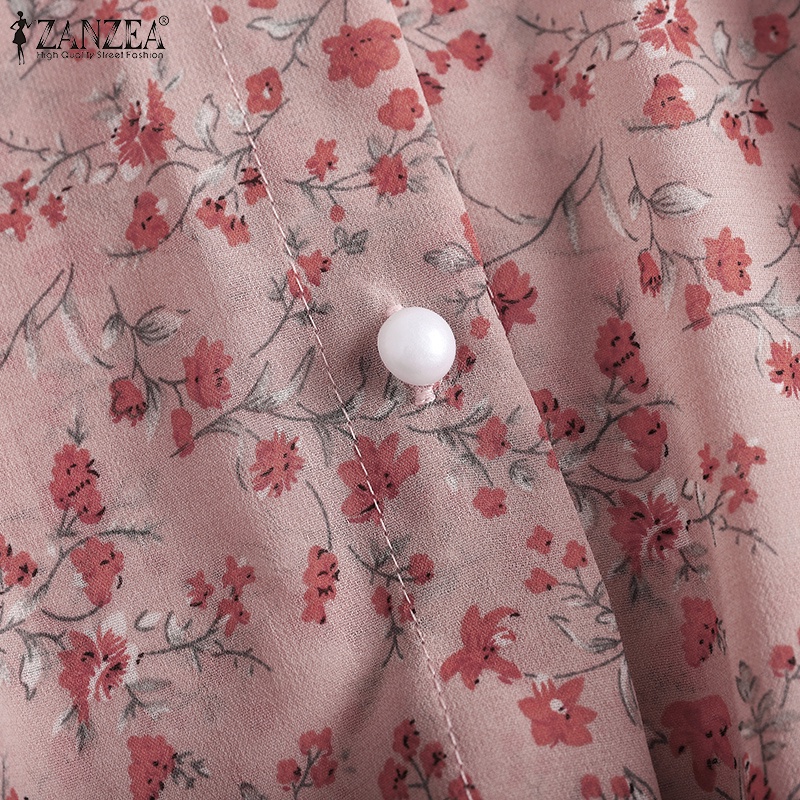 Áo sơ mi Zanzea tay loe xếp ly cổ đứng in họa tiết thời trang dành cho nữ