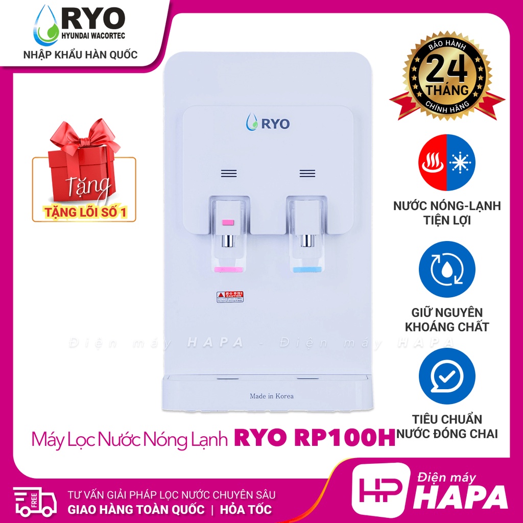 Máy Lọc Nước Uống Nóng Lạnh Để Bàn RYO Hyundai RP100H - Hàn Quốc, Công nghệ UF 7000L-Hàng Chính Hãng