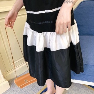 (Order) bigsize Đầm dáng xoè đuôi cá phối đen trắng