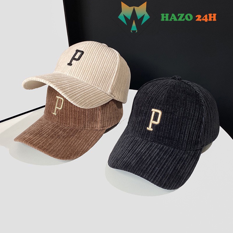 Mũ Lưỡi Trai Nón Kết Nhung Cao Cấp Thêu Chữ P Fashion 394 Phong Cách Ulzzang Form Unisex Nam Nữ - Hazo