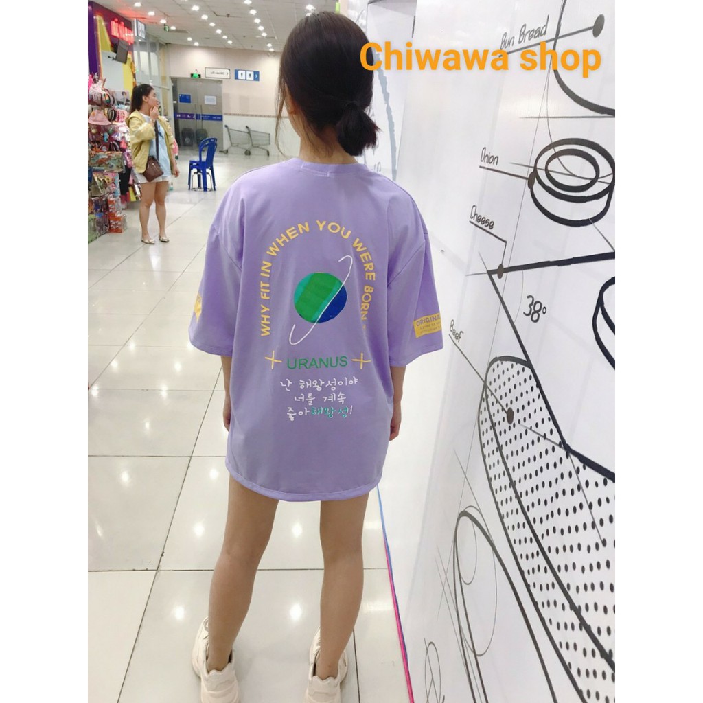 Áo thun nam nữ tay lỡ form rộng màu tím Ura.nus Global cao cấp Freesize 40-65Kf BK58