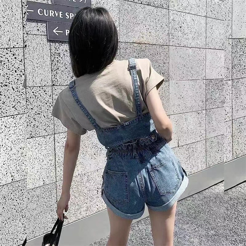 Quần shork yếm denim phong cách Hàn kèm ảnh thật