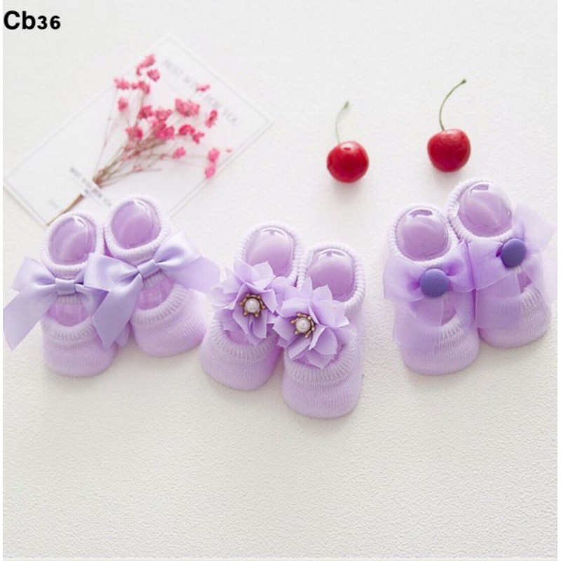 Đôi tất hài nơ len đế chống trượt nhiều màu cho bé gái