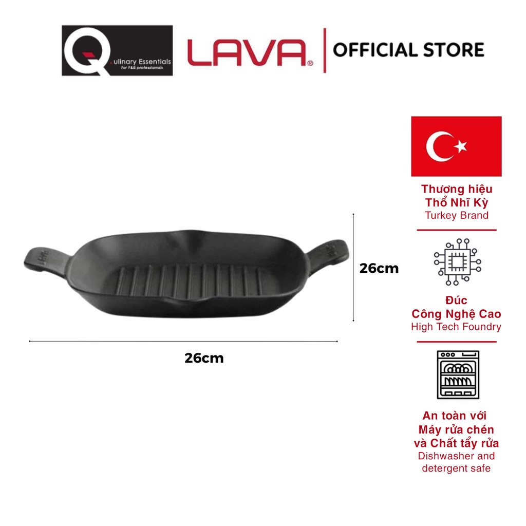 Chảo Gang Tay Cầm Kim Loại LAVA 26X26CM - 23X40CM
