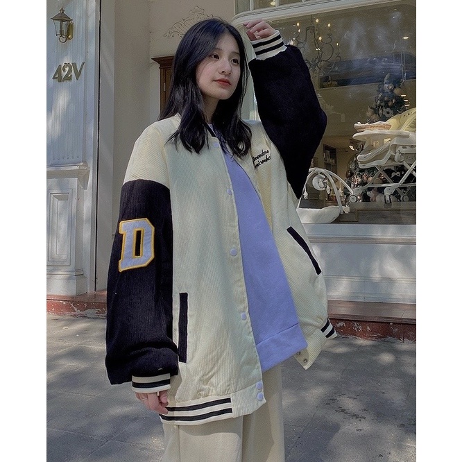 Áo khoác bomber nhung tăm cúc bấm thêu Don't need me form rộng ulzzang - Made by Fiin (có video cận chất)
