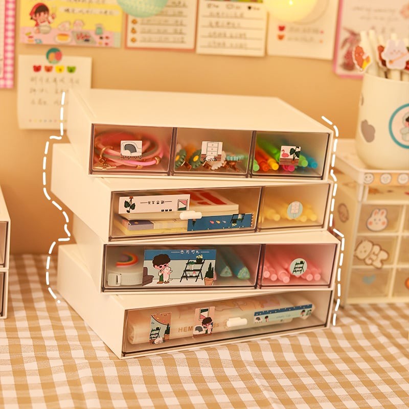 Ngăn tủ chia ô có thể xếp chồng lên nhau thành tủ mini trang trí bàn học Desk Decor