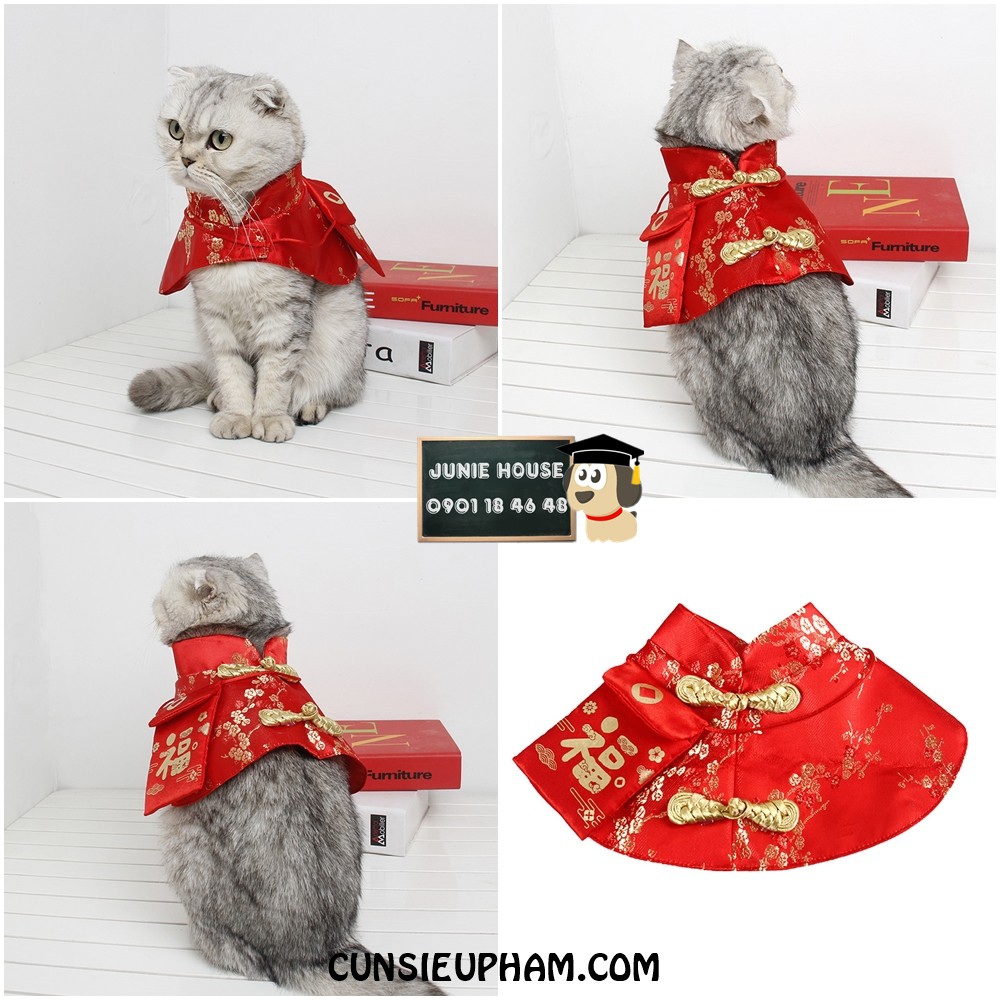 Áo khoác túi lì xì Tết cho chó mèo yếm đeo chó mèo