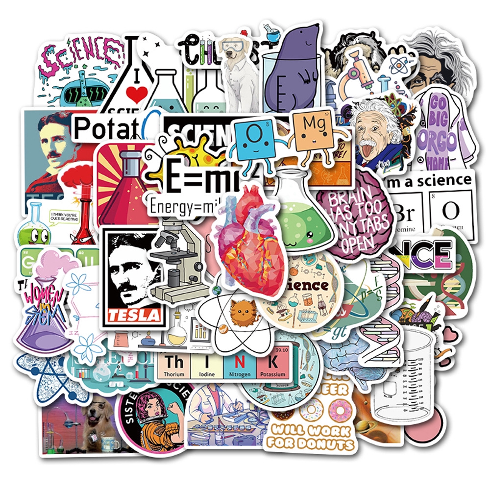 Sticker Bộ 50 Miếng Dán Sticker Chống Thấm Nước Hình Vật Lý Phòng Thí Nghiệm