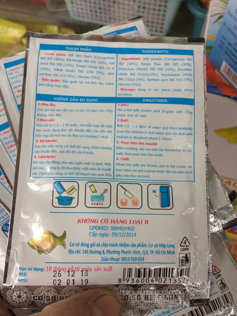 [12 Gói x10g] Hộp Bột Thạch Rau Câu Con Cá Dẻo Hiệp Long