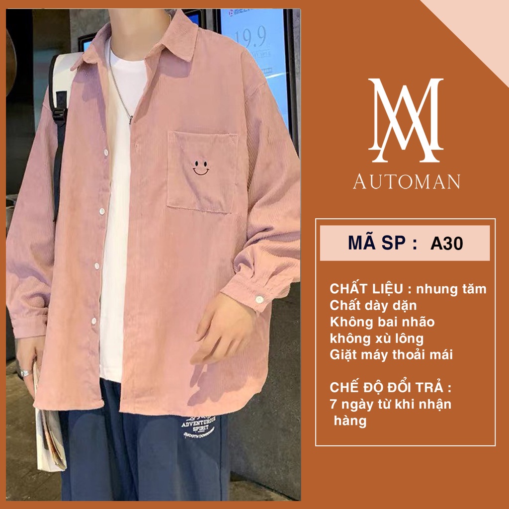 Áo sơ mi nhung tăm nam mềm mịn dày dặn không bai xù nhão, phong cách trẻ trung năng động cá AUTOMAN A37