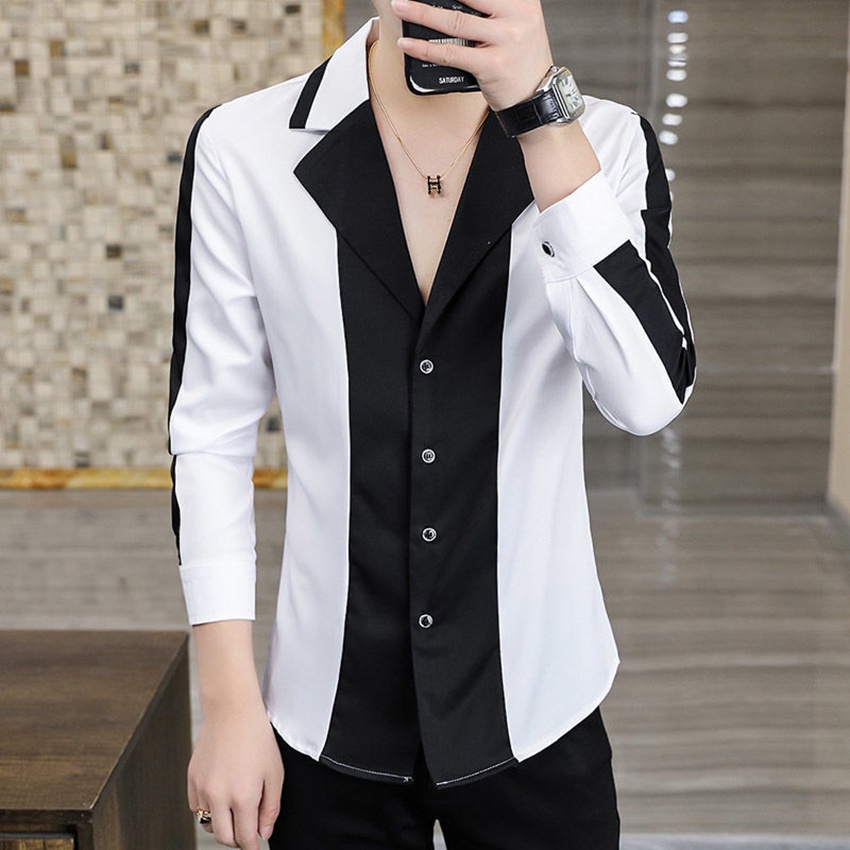 Áo sơ mi nam, Áo sơ mi dài tay phối 2 màu chủ đạo đen trắng, chất vải có giãn nhẹ, không nhàu, không nhăn, mã N22