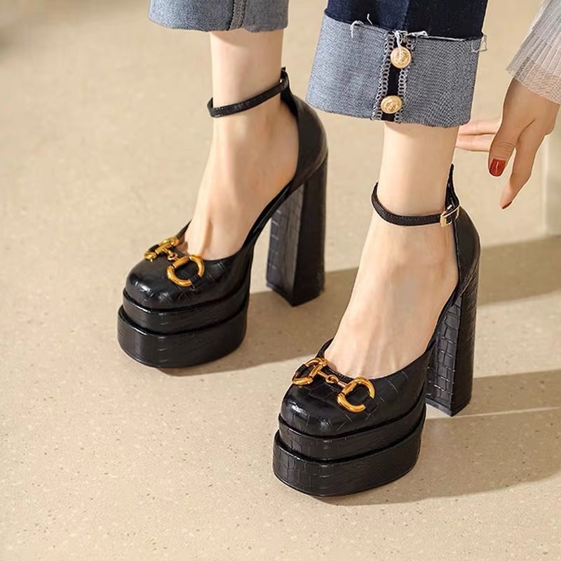 Order ❤️Giày đế đúp gót trụ da vân 15cm * ảnh thật