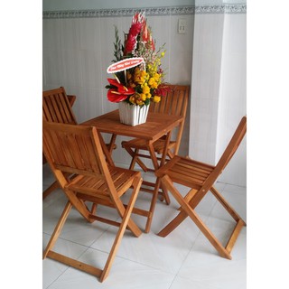 Bộ bàn ghế gỗ xếp cà phê vuông 60 ( 1 bàn cao 73cm + 4 ghế )