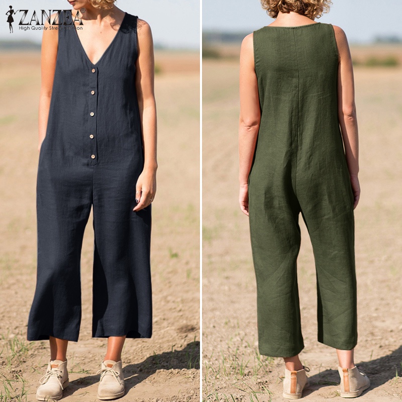 Áo liền quần ZANZEA không tay cổ chữ V phong cách Bohemian thời trang cho nữ