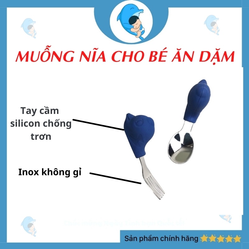 Set Muỗng/Thìa Nĩa Hình Thú Chất Liệu Inox Cao Cấp Không Gỉ An Toàn Cho Bé Ăn Dặm