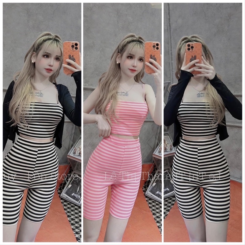 Set Ba Món Áo dây và Quần lửng kèm áo khoác ngoài