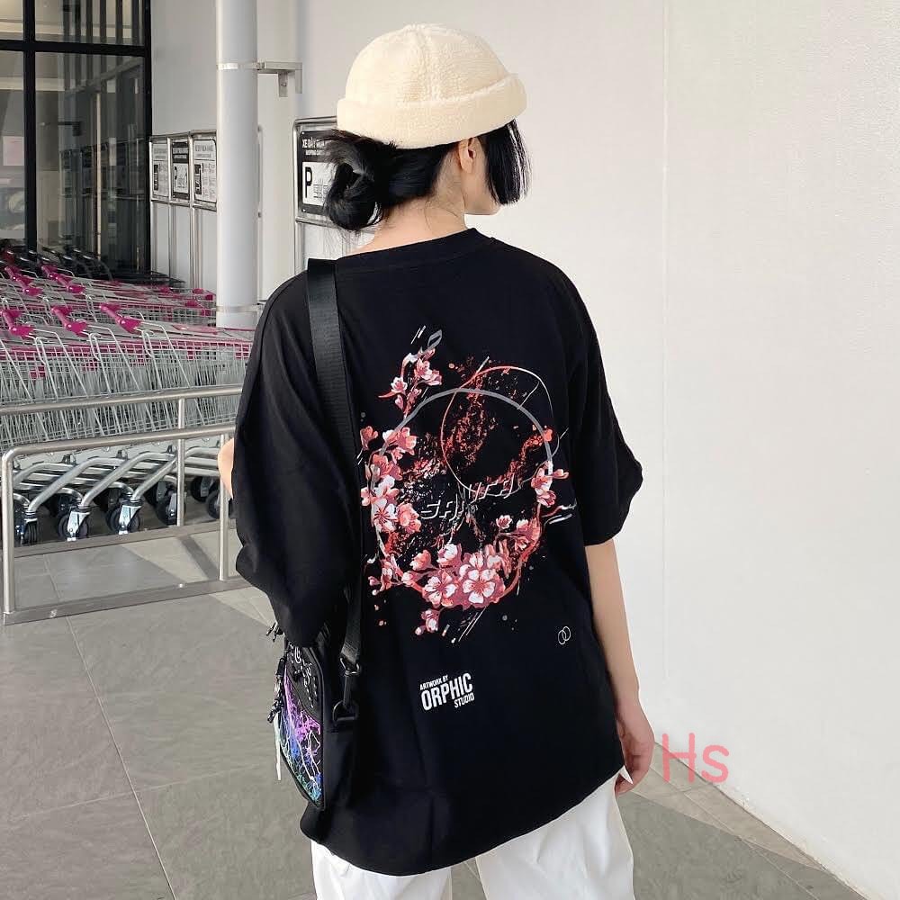 Áo Phông Hoa Anh Đào Unisex 🦋FREESHIP🦋 Áo Thun Nam Nữ Dáng Rộng In Chữ Sakura Dáng Rộng