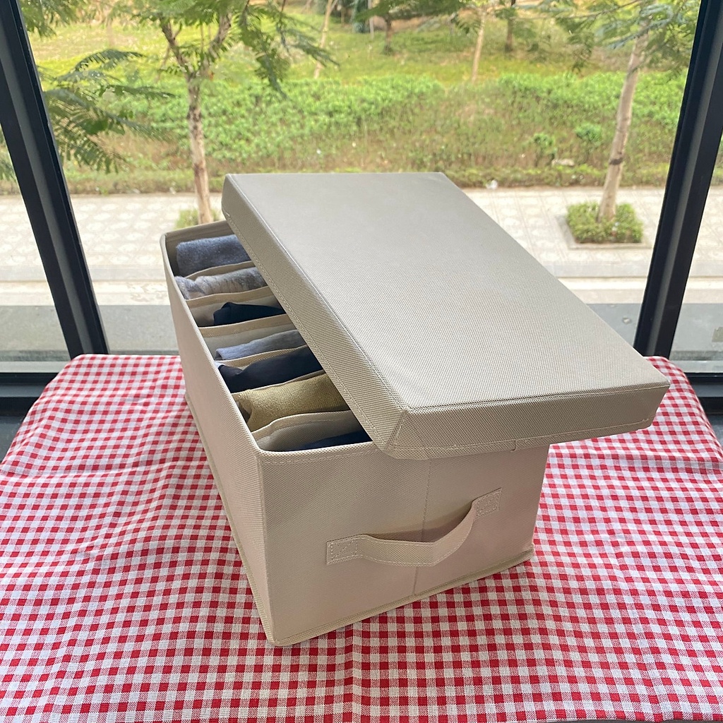Hộp vải đựng trang phục chia 7 ngăn sắp xếp quần áo, đồ lót có thể gập lại tiện dụng cho hộ gia đình miDoctor