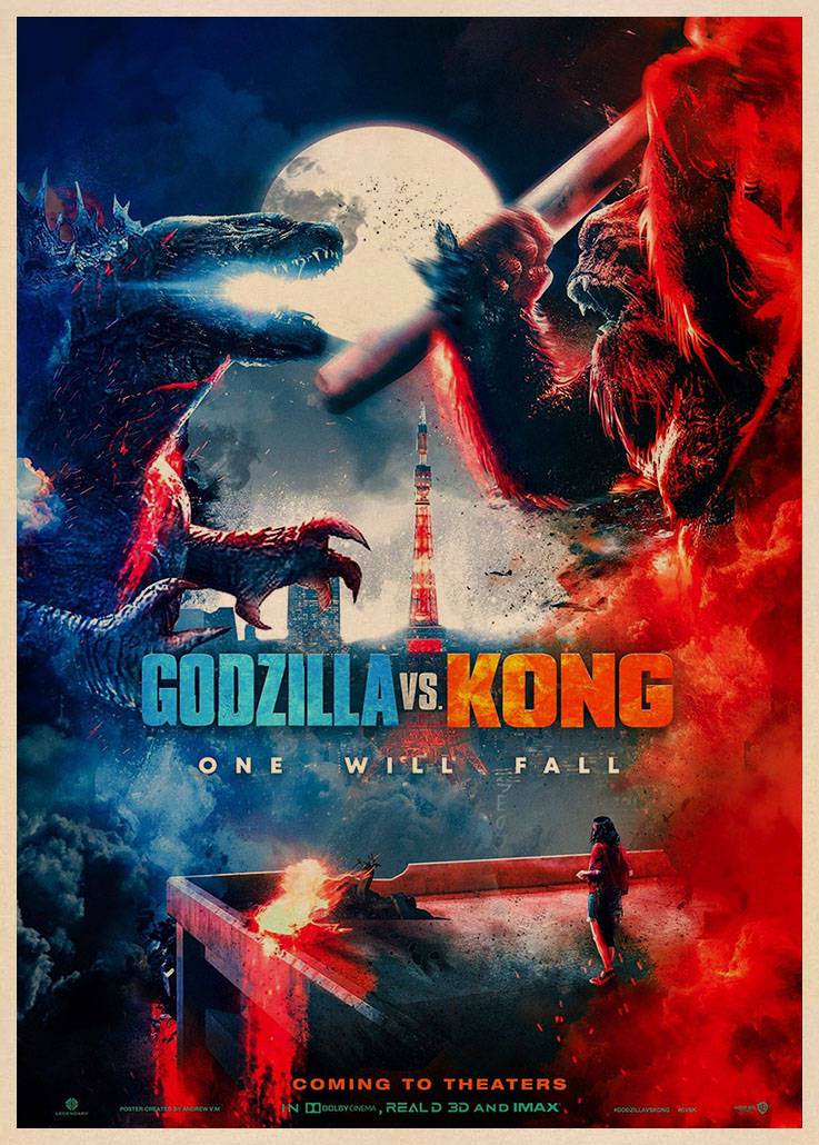Tranh Giấy Kraft In Hình Godzilla vs Kong Trang Trí Nhà Cửa/Quán Bar/Phòng Khách