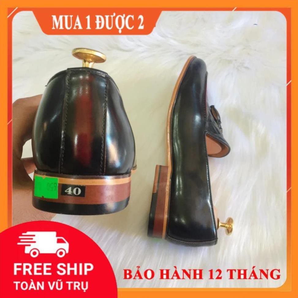 Giày Tây da bò da trà bóng đai chuông đế gỗ 2020 L ; new hot