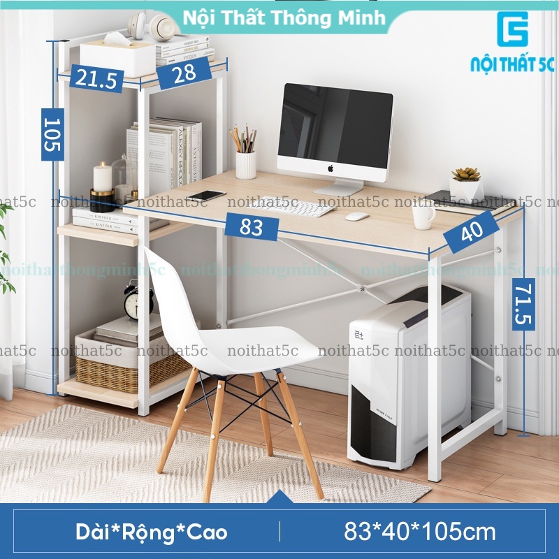 Bàn học lắp ghép 2in1 liền kệ sách thông minh tiện dụng, bàn học khung sắt sơn tĩnh điện 2 lớp chắc chắn chống gỉ bền bỉ