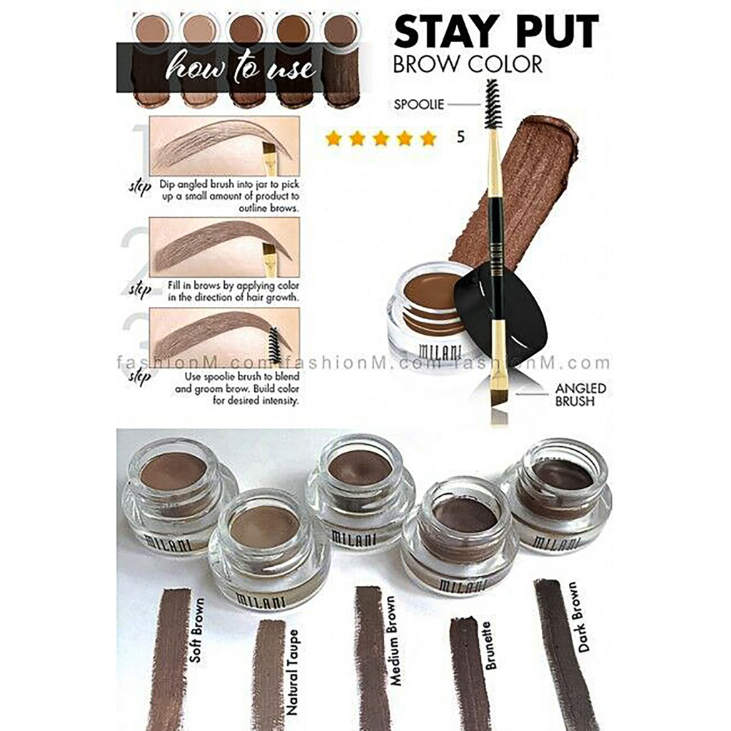 Gel kẻ chân mày MILANI Stay Put Waterproof Brow Color Medium Brown - chumia