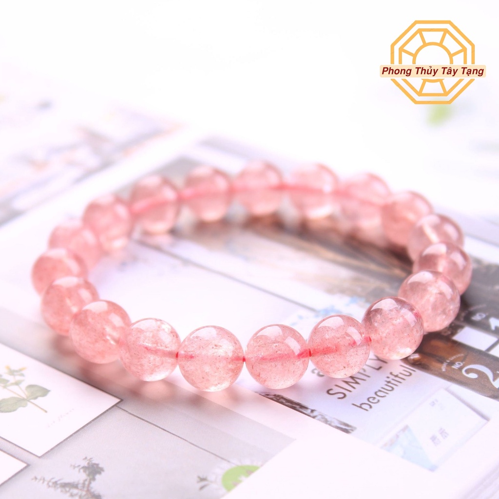 Vòng tay phong thủy đá T Anh Dâu Tây Hồng [TẶNG HỘP GỖ CAO CẤP] may mắn cho nữ mệnh Hỏa Thổ - Phong Thủy Tây Tạng
