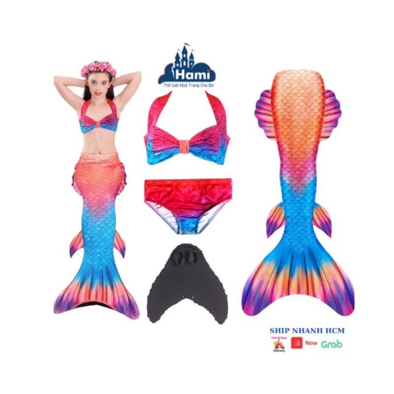 Bộ đồ bơi đuôi nàng tiên cá cho bé gái combo chân vịt nhựa dẻo