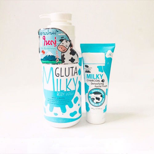 BỘ SỮA TẮM TRẮNG DA VÀ SỮA RỬA MẶT GLUTA MILKY BODY WASH WHITE AND SMOOTH