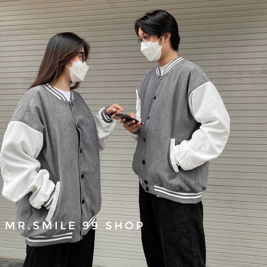 Áo khoác Nam Bomber nhung tăm Nam Nữ Unisex Form Rộng Oversize Cao cấp Phong Cách Hàn quốc Street Style Mr.Smile 99 Shop