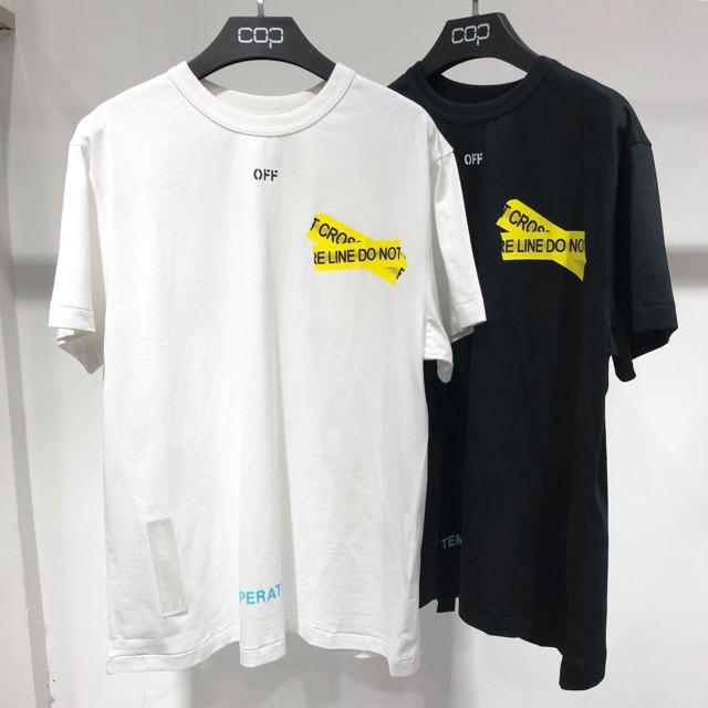 ÁO THUN OFF-WHITE FIRE LINE DO NOT CROSS TRẮNG / ĐEN MẪU COTTON XỊN