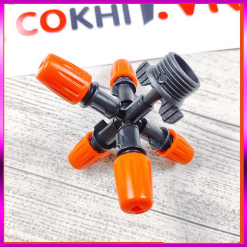 10 Béc phun sương 5 tia nhựa, kèm ren 21mm, dùng tưới cây, tưới lan