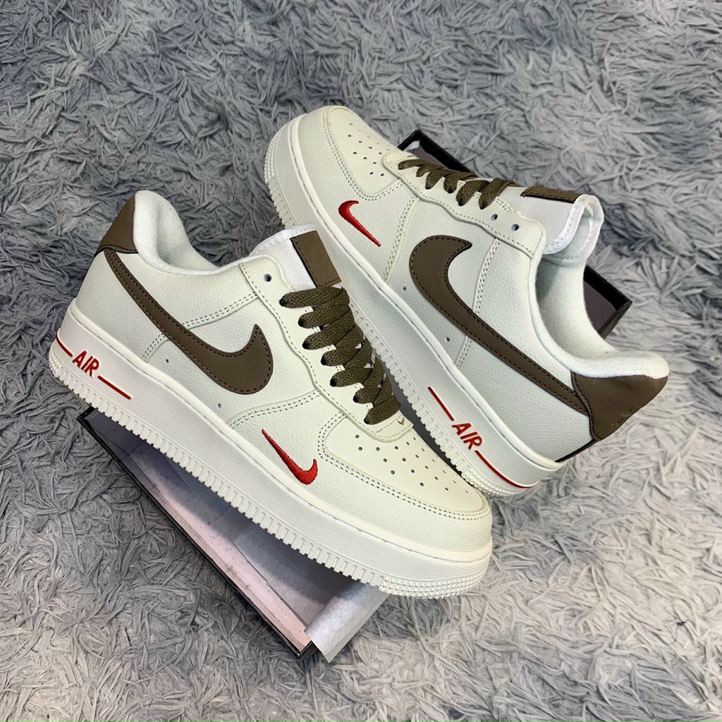 Giày_Nike AF1 , Giày Sneaker Air Force 1 Low White Brown Fullsz nam nữ, Fullbox
