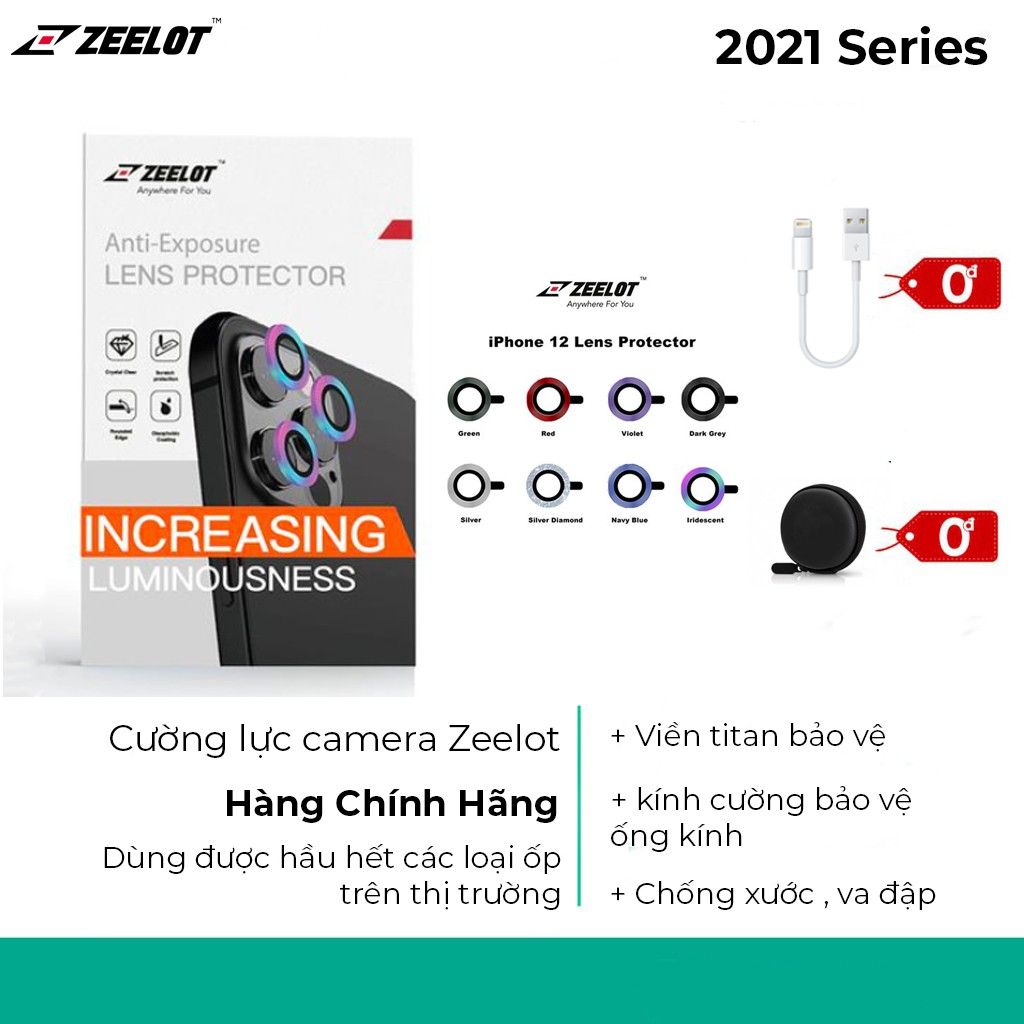 Kính Cường Lực ZEELOT Camera iPhone 11/12mini/12/12 Pro/12 Pro Max viền Titan - Hàng Chính Hãng