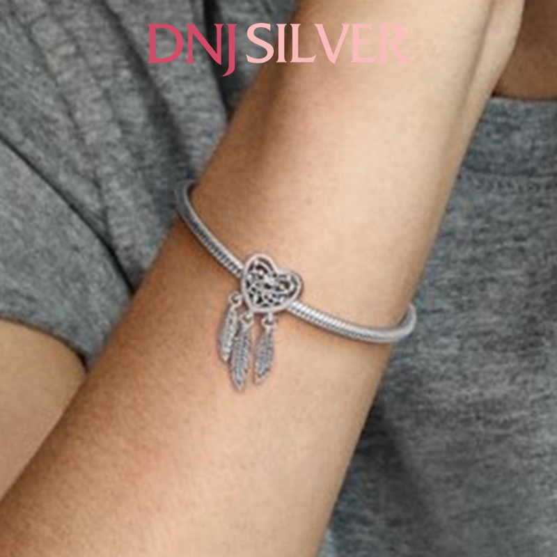 Charm bạc 925 cao cấp, hàng chuẩn bạc - Charm Heart & Three Feathers Dreamcatcher thích hợp để mix vòng