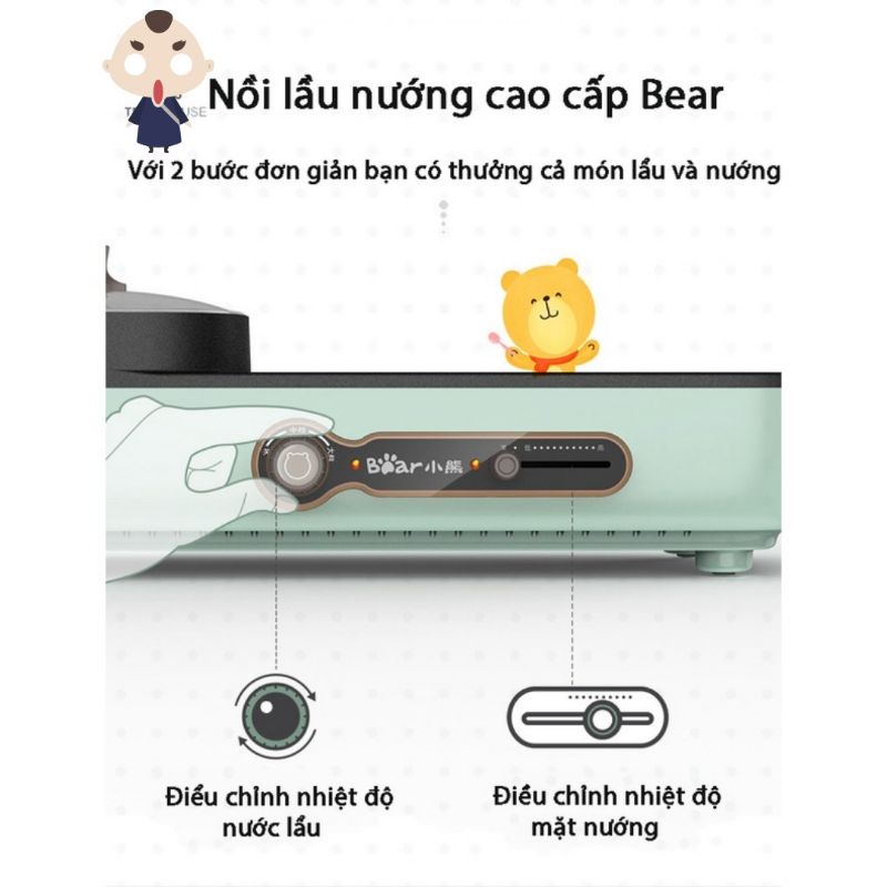 [Mã ELHADEV giảm 4% đơn 300K] Nồi Lẩu Nướng Đa Năng BEAR 2in1, Bếp lẩu nướng loại lớn 6 người