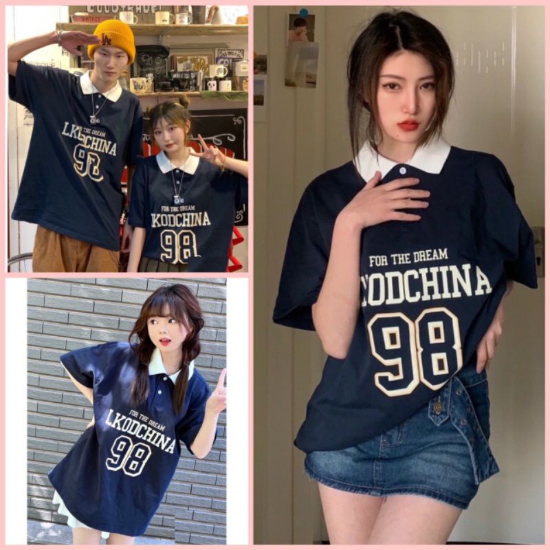 Áo Polo Tay Lỡ Số 98 Cổ bẻ Cộc Tay Nữ Unisex Thun form rộng oversize in hình vintage 3158 đường phố hàn quốc Ulzzang