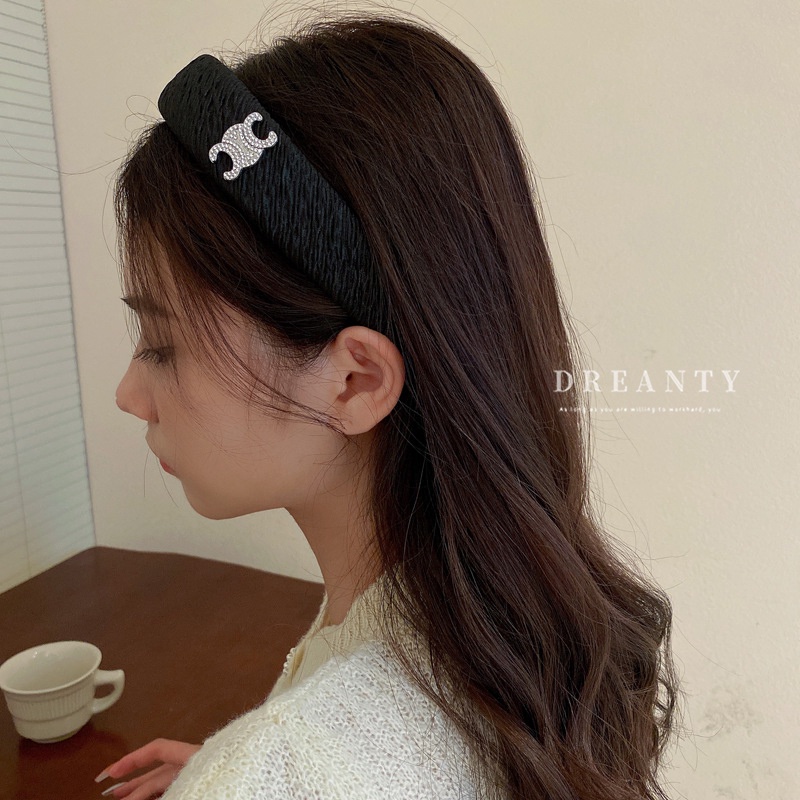 Băng Đô Cài Tóc Bản Rộng Xếp Ly Đính Kim Cương Giả Cao Cấp Phong Cách Retro Pháp Hợp Thời Trang