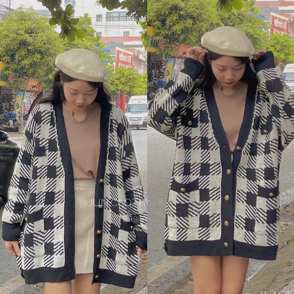 Áo khoác len nữ Gamyy áo cardigan nữ kẻ dài tay cá tính phong cách hàn quốc