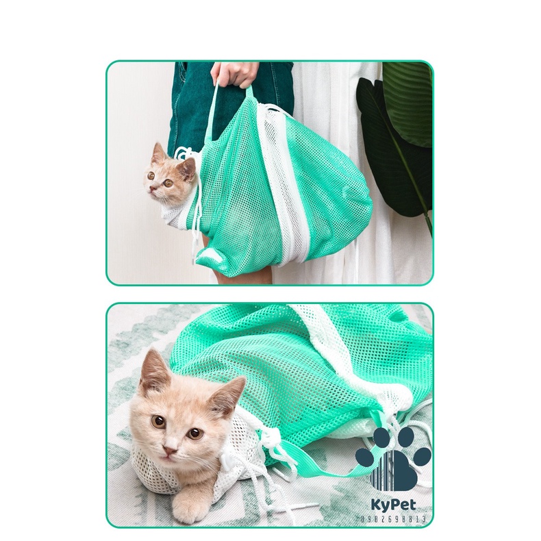 TÚI LƯỚI TẮM CHO MÈO CÓ KHÓA ĐIỀU CHỈNH KÍCH CỠ PHÙ HỢP Pet Grooming Bag