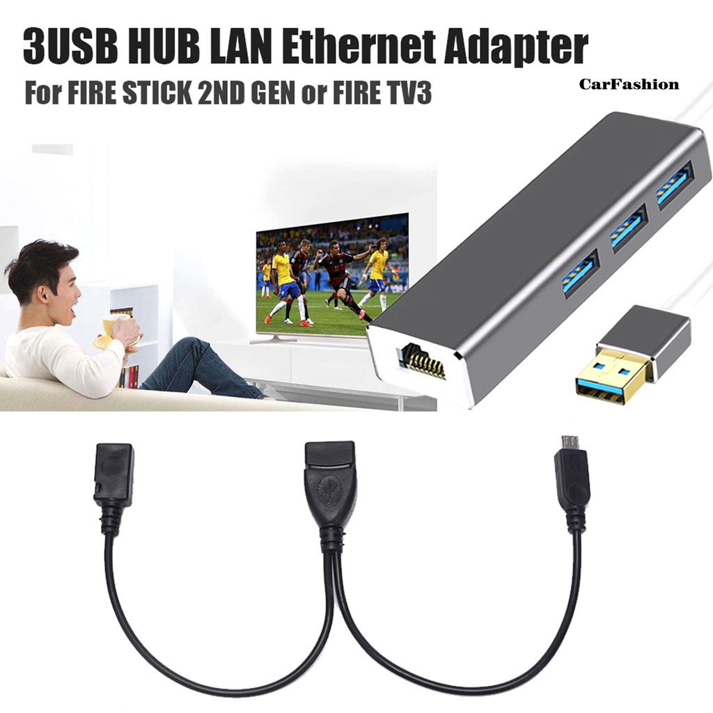 Bộ Chia 3 Cổng Usb Hub Lan Ethernet Kết Nối Với Amazon Fire Gen 2 / 3 / 4