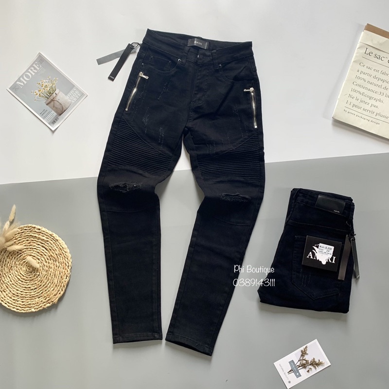 Quần Bò Nam Dáng Slim Fit Phối Khoá Zip Vải Nhăn Mã Hot QJ67P